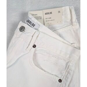 Agolde 90's Mid Rise Loose Fit Jeans Womens 26 Vanish White Button Fly‎ NWT